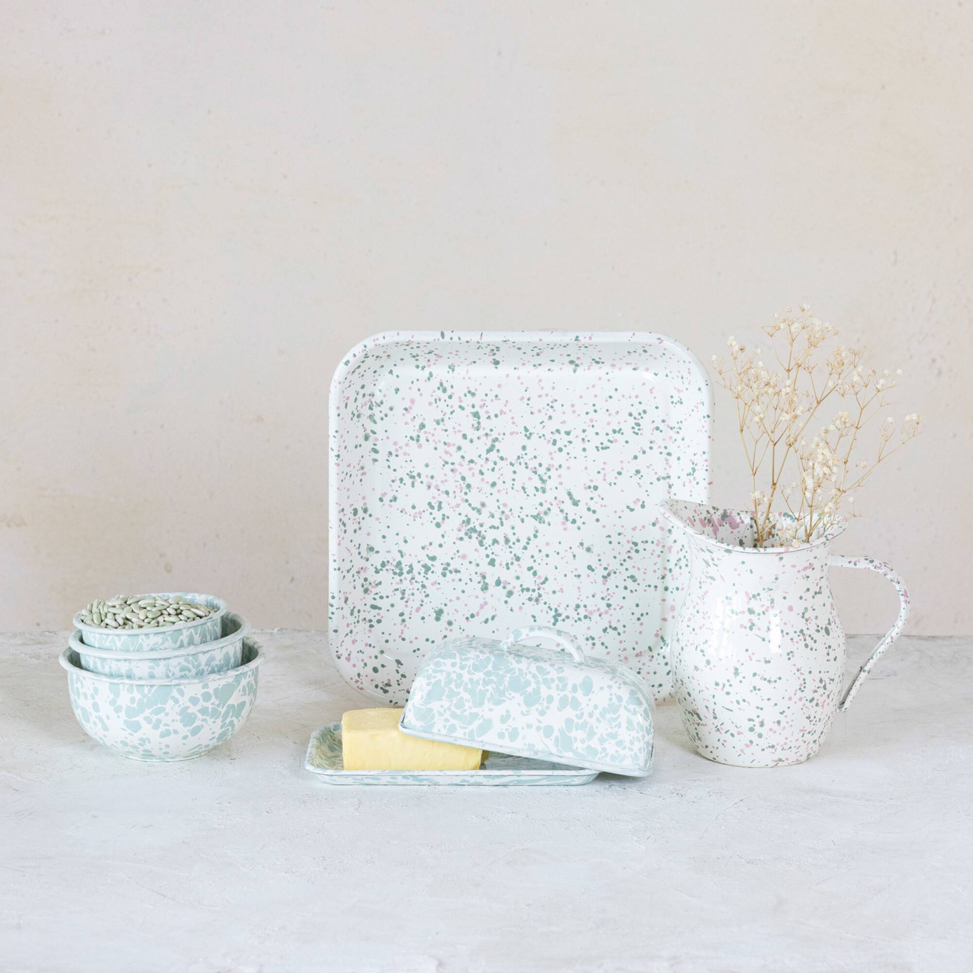 Hello Honey® 10.5" Mint & Pink Splatter Enameled Metal Platter
